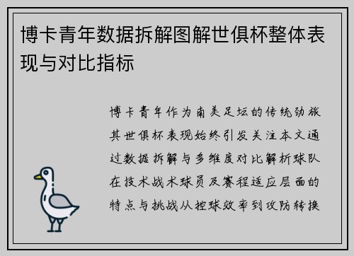 博卡青年数据拆解图解世俱杯整体表现与对比指标