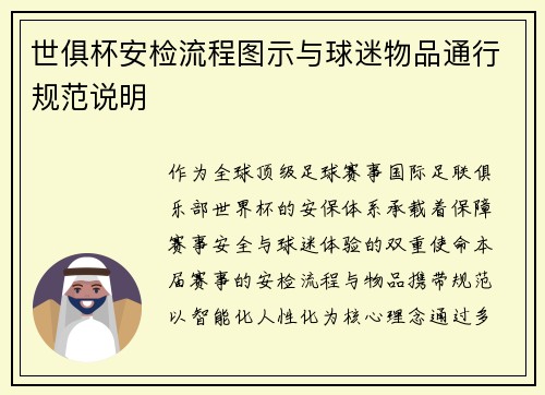 世俱杯安检流程图示与球迷物品通行规范说明